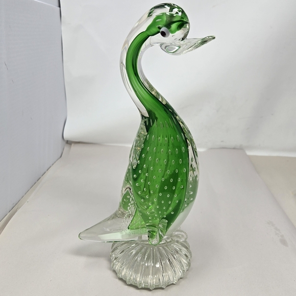 Murano Glass Duck Clear With Green & White Controlled Bubbled Get Quacked Ducky - Picture 8 of 14